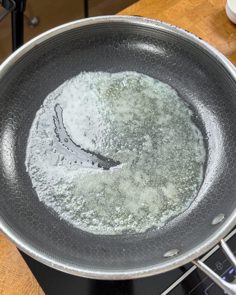 Butter melted in the skillet ready for aromatics