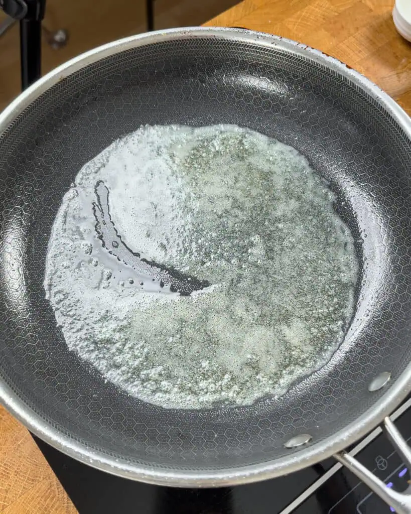 Butter melted in the skillet ready for aromatics - GENIUS EATS Butter melted in the skillet ready for aromatics