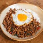 Thai basil minced pork over rice with crispy fried egg